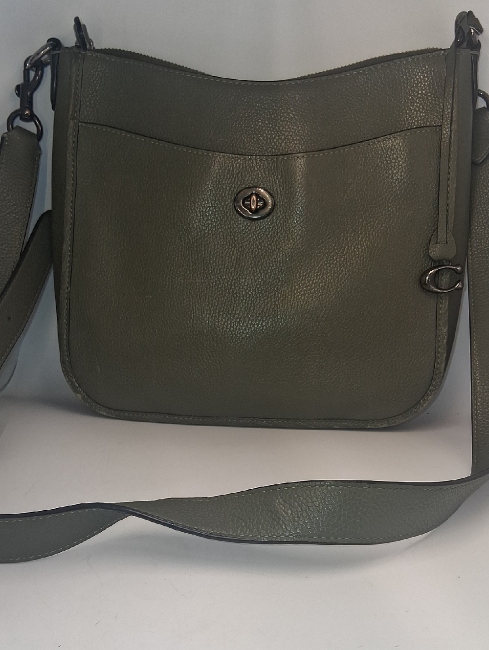 Coach Olive Green Pebbled Leather Crossbody with Turnlock